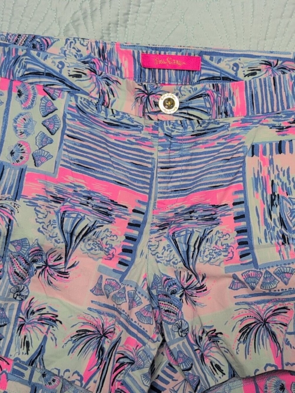 Lilly Pulitzer Pink & Blue Tropical Palm Bermuda Shorts